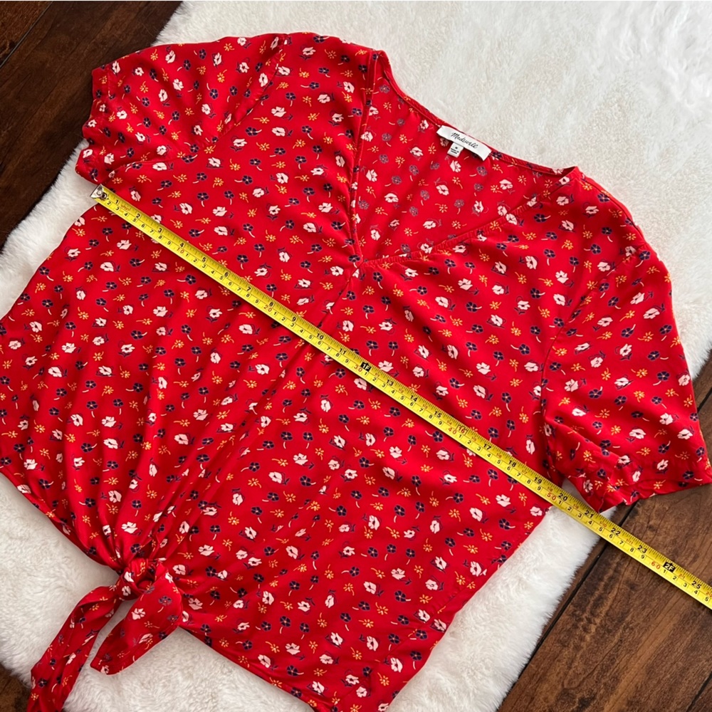 Madewell Novel Tie-Front Top Prairie Posies Red Floral Size Medium - Picture 13 of 14